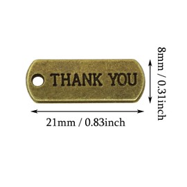 Tupalizy Thank You Word Charms Rectangle Vintage Pendant Charms for Graduation Message Resin Charm Bracelet Keychain Tag Link Jewelry Making Lanyard Cord Bag Crafts, 20PCS (Bronze)