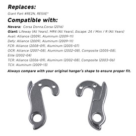 TerchPilet Derailleur Hanger 20 Compatible with Giant Part RE2N, RE5XE – Fits Avail, OCR, TCR, TCX, FCR, Escape, Defy, MR4, Lifeway – Silver Aluminum Alloy with Screws