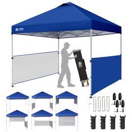 CROWN SHADES 10x10 Pop up Canopy Tent Instant Canopy with 150D Silver Coated Fabric Including 2 Half Sidewalls, 4 Ropes, 8 Stakes, 4 Weight Bags, STO 'N Go Bag, Navy Blue