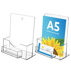 Thboxes A5 Leaflet Holder with Business Card Holder, 2 Pack Clear Acrylic Brochure Display Sands for Magazine Literature Pamphlet Booklets Menu