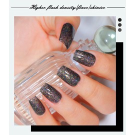 NAILKISS Glitter Gel Nail Polish Sliver Glitter Soak Off UV LED Nail Polish Holographic Sparkle Shiny Black Diamond Gel Polish for Manicure Salon DIY at Home