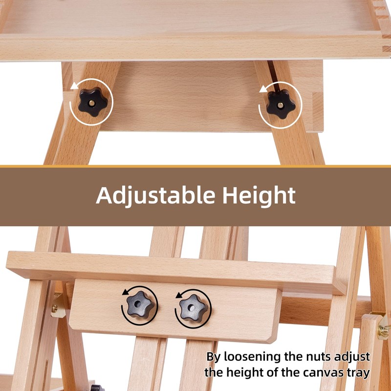 Somime Large Horizontal Wooden H-Frame Studio Easel with Storage Drawer