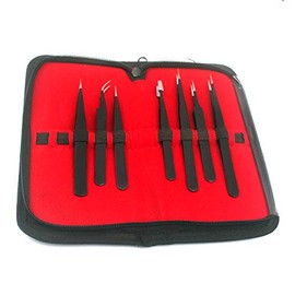 Precise Canada: ESD Tweezers Set, 7-Piece Precision Anti-Static Stainless Steel Tweezers, Professional Black Coated Tweezers Repair Tool Kits(Black)