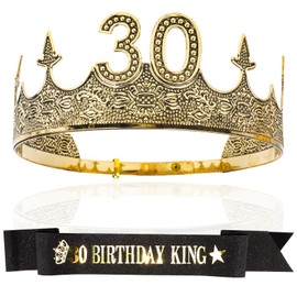 Hapdoo 30th Birthday King Sash Birthday Decorations Set for Men - 30th Birthday Decorations 30th Birthday King Crown and Sash, Happy 30th Birthday Party Favors Mens 30th Birthday Gifts for Him