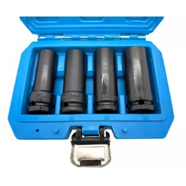 MAXTOOLS 5pc NON-SLIP Deep Socket Set 4 Damaged Lug Nut & Lock Remover 17-22mm Twist SKT