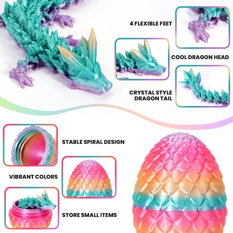 4PCS 3D Printed Dragon Eggs with Dragon Inside Easter Eggs