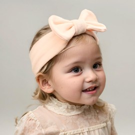 Yheahin Soft Bow Headband for Baby Girls Newborn Bow-knot Elastic Hair Band Turban Toddler Infant Stretchy Headwraps Hair Bow Accessories for Baby Birthday Party Shower (Pink, Standard)