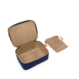Leatherology Navy Blue Small Jewelry Organizer - Compact and portable, Suede interior pocket, Removable suede pouch