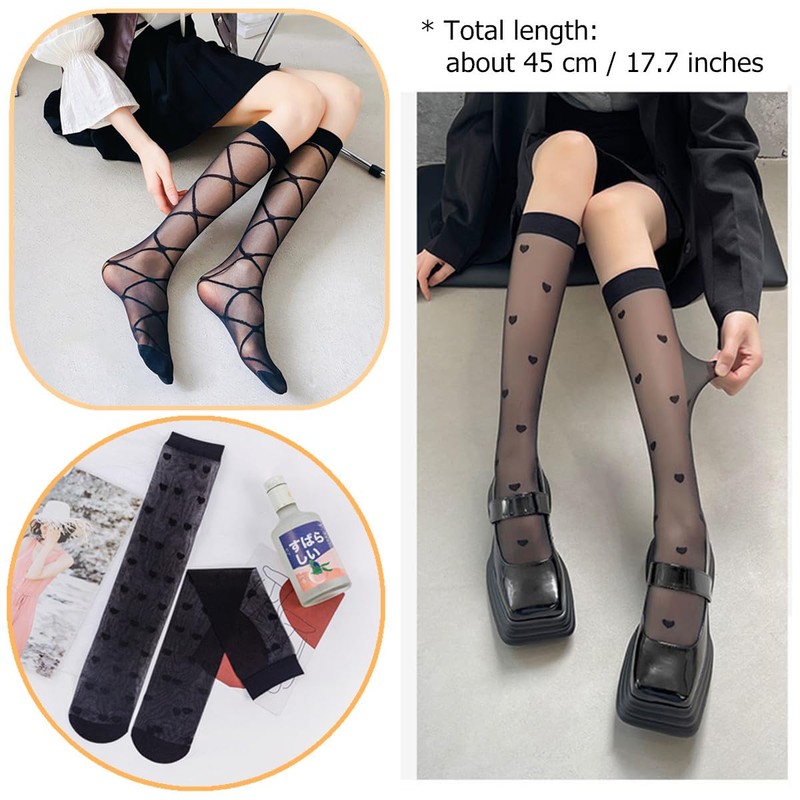 Getrays Women's High Socks, 3-Pair Set, Sheer, Breathable, Sheer Socks