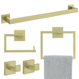 YACVCL 5 Piece Towel Holder for Bathroom Wall, Brushed Gold Bathroom Accessories Set Bathroom Hardware Set, Square SUS304 Stainless Steel 23.6 inch Bath Towel Bar Set, Bath Towel Holder Mounted