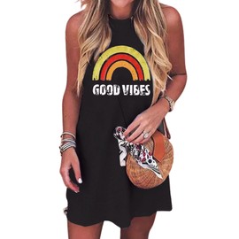 Sun Salt Sand Coconut Tree Tank Mini Dress for Women Casual Loose Sleeveless Beach Praty Shirts Summer Vacation Short Dress(Medium,Black)