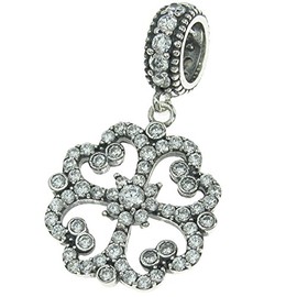 Dreambell 925 Sterling Silver Lucky 4 Leaf Clover Cz Crystal Dangle Pendant for European Charm Bracelets