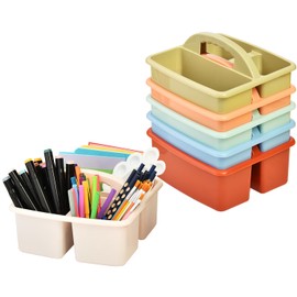 Plastic Storage Caddy Organizers, 6 Pcs Portable Teacher Classroom Supply Caddies with Handle, 3-Compartment Utility Craft Art Caddy for Kids, School Classroom and Office Organization, Boho Colors