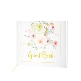 Luxury Guest Book Elegant Premium Hardcover White with Floral Design Perfect for Weddings Parties Business Meetings Funerals Company Sign in Reception Christening Visits and Special Events 100 Pages