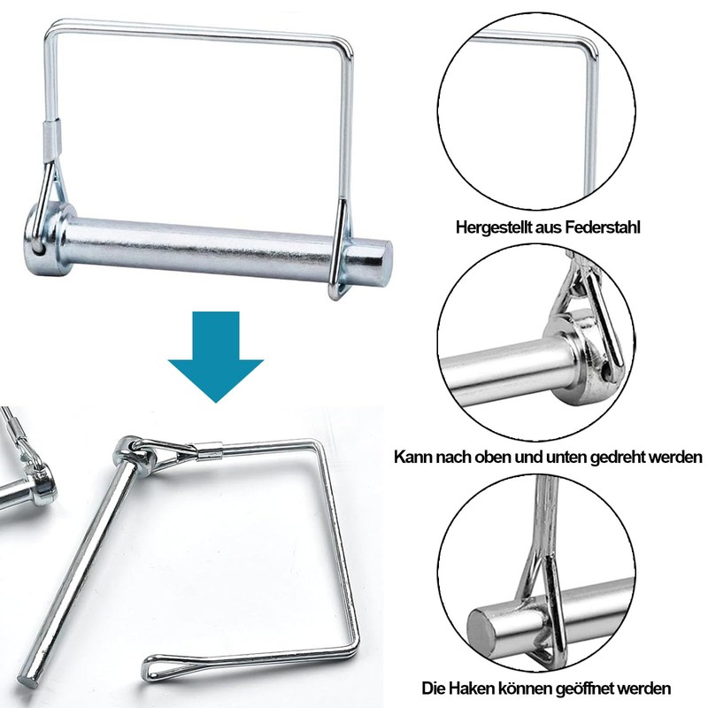 Pipe Folding Cotter Pins, Pack of 5 Rectangular Carbon Steel