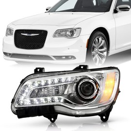 ACANII - For [Halogen Type] 2015-2023 Chrysler 300 Chrome Bezel LED DRL Projector Headlight Headlamp Driver Side