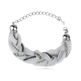 Alilang Twisting Cultured Faux Pearl Crystal Rhinestone Braid Design Fashion Bracelet