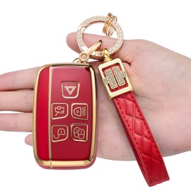 Savzokiw Compatible with Land Rover Key Fob Cover with Fashion Diamond Keychain for Evoque Velar Sport Discovery Freelander2 LR4 Land Rover Sport and Jaguar Smart Key
