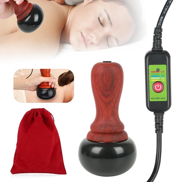 Electric Hot Stone Massager, Natural Bian Stone Gua Sha Scratch Massager with Five Speed Temperature Control for Home Relaxation Treatment, SPA, Pain Relief