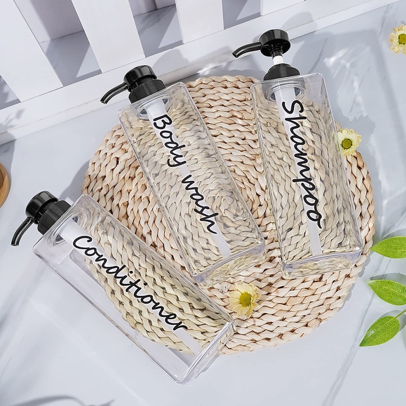 Shampoo Dispenser - Refillable Shampoo and Conditioner Bottles (Clear, Set
