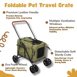 LONGDOG IMPRESSIONS Pet Stroller Foldable Travel Crate for Small and Medium Dog and Cat, Portable Pet Travel Carrier, Pet Jogger with Detach Carrier