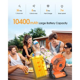 Solar Powered Fan, Camping Fan with LED Lantern 10400mAh, 7W 9-Inch Outdoor Battery Operated Fans with Solar Panel, Stepless Speed and Quiet Battery Powered Tent Fans for Camping Essentials Gear