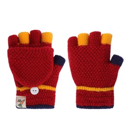 JINTN Children's Half Finger Gloves with Flip Top Mittens Knitted Gloves Five Finger Mittens Winter Gloves Knitted Cycling Gloves 3-10 Years Old