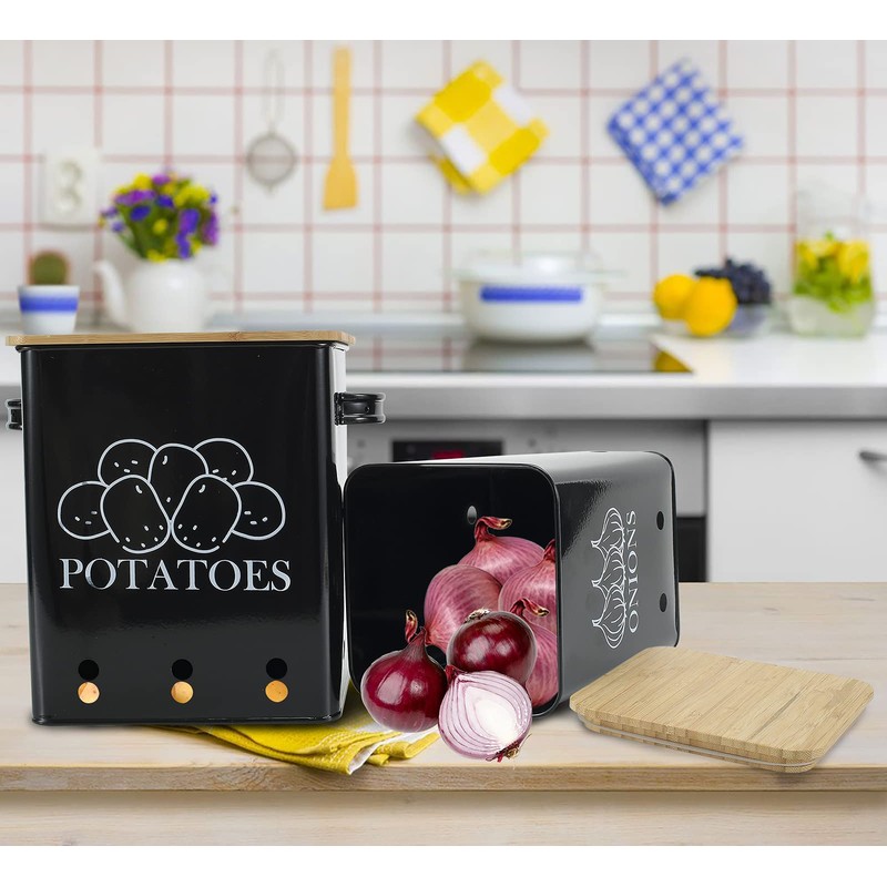 Gdfjiy Kitchen Vegetable Storage Tins Set of 2 for Potatoes,