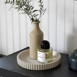 Decorative Tray for Coffee Table, 11” Concrete Round Tray Home Decor, Table Centerpiece for Dining Room, Living Room, Kitchen Counter, Bathroom, Modern Bandejas Decorativas, Large Circle Trays, Beige