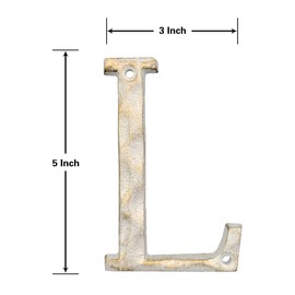 5 Inch High Home Address House Numbers- Unique Cast Iron Metal Mailbox Number/Letters for Outside or Front Door, Handmade Gold & White Finish (Letter L)