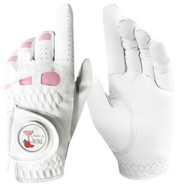 AMRTA Golf Gloves for women Left Hand Leather with Ball Marker 1 Pack,Ladies Golf Glove for Right Handed Golfer Breathable All Weather Grip (S, Left)