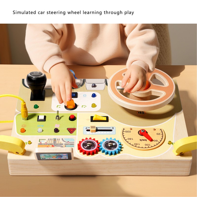Wooden Steering Wheel Toy Early Educational Stimulation LED Wood Sensory