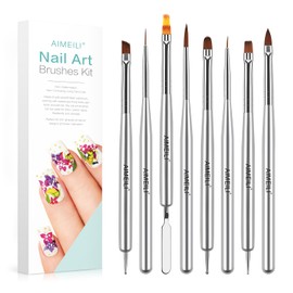 AIMEILI Nail Art Brushes for Nail Polish Gel, 8 Pcs Fingernail Art Design Pens, Dotting Pen Clean Up Liner French Nail Brush DIY Manicure Tools