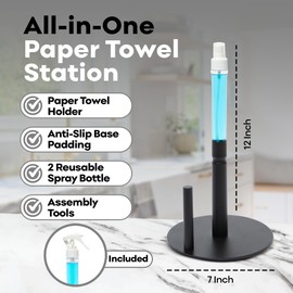 2-in-1 Stainless Steel Paper Towel Holder with Spray Bottle | Black | J.M.T HomeGoods