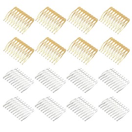 16 Pieces Metal Side Combs with 10 Teeth Veil Combs Hair Side Combs for Women French Hair with Teeth for Hair Accessories with Silver and Gold Chignon Clip
