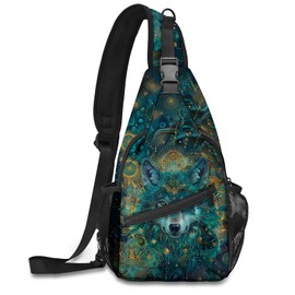 NOXOZNMOK Wolf Small Sling Bag for Women Lightweight Crossbody Bags Casual Chest Bag Sling Backpack Travel With Adjustable Straps