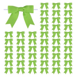 Meseey 50 Pcs 3 Inches Premade Apple Green Grosgrain Ribbon Twist Tie Bow Pretied Craft Bows for Treat Bags Gift Wrapping Basket Wedding Baby Shower Brithday Christmas Party (Apple Green)