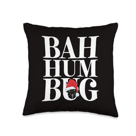Unique Christmas Apparel Gifts by ADS Funny Black Cat in Santa Hat Bah Humbug Christmas Throw Pillow, 16x16, Multicolor