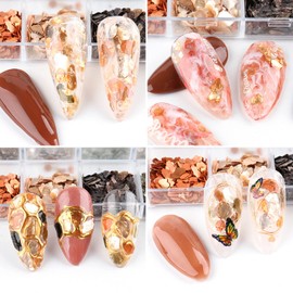 Mica Marble Nail Art Flakes, Holographic Japanese Style 3D Nail Glitter Sequins Design, 3D Mica Marble Nail Slices Acrylic Nails Supplies for Women Manicure Charms Decorations, DIY Resin Nail Art Tips