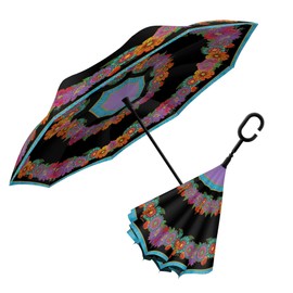 RainCaper Laurel Burch Reverse Inverted Windproof Reverse Opening Upside Down Umbrella with C-shaped Handsfree Handle