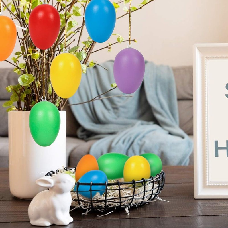 O-Kinee Easter decoration: Plastic Easter Eggs with Ribbon Colourful for