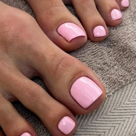 French False Toenails - 24pcs Press On Toe Nails - Baby Pink Toe Press On Nails - High Glossy Fake Toe Nail with Glue On - Full Cover Toenail-Tips for Women Nails Art Manicure
