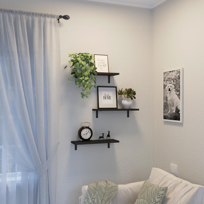 DOLLFIO Wall Mounted Shelves, 3 Sets Floating Wood Shelves for