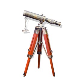 BAZROSS Brass Telescope with Adjustable Wooden Tripod Stand Antique Vintage Nautical Spyglass for Home & Office Decor and Collectibles Ideal Gift (Military : Single Barrel)