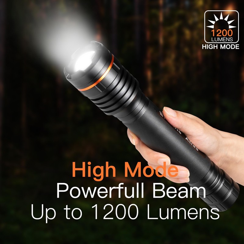 KunHe Heavy Duty Flashlight, 3 D Battery, High Lumens, Zoomable