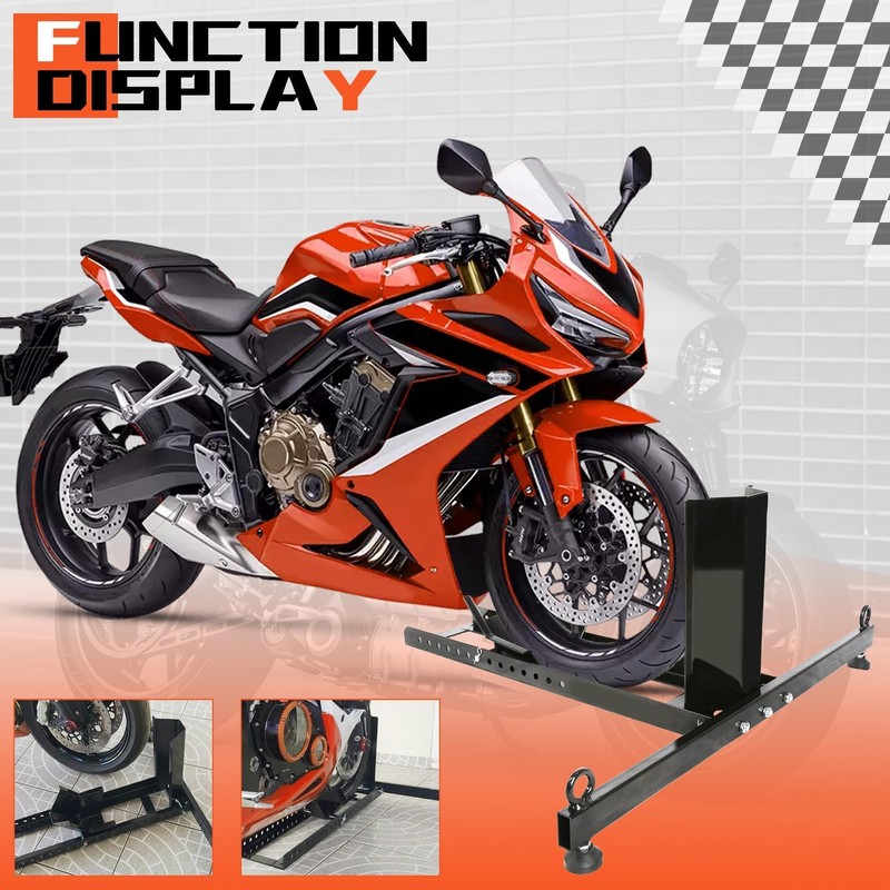 ECOTRIC Motorcycle Wheel Chock Stand Upright 1800lb Capacity, Adjustable Motorcycle
