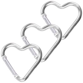KON Carabiner Heart Shaped Cute Key Holder Hook Aluminum Multi-functional Carabiner Carabiner Hook Spring Hook Silver Set of 3