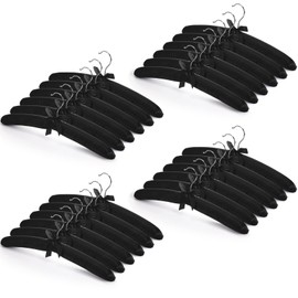 Jetec 24 Pieces Satin Padded Hangers with 360° Swiveling Hook Sponge Shoulder Pads Hanger for Coat, Sweaters, Blouse, Wedding Dress, Women Cloths (Black)