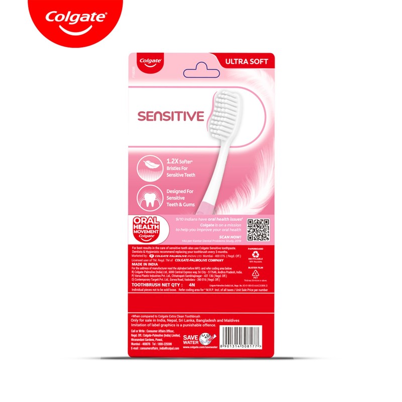 Colgate Toothbrush Sensitive, Pack of 4 Brushes