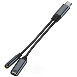 2 in 1 Type-C Earphone Converter Adapter, Supports High Resolution Sound Quality, Built-in DAC, PD100W Rapid Charging, Volume Control, Music and Calling Function (Type-C to 100W Type-C +3.5mm)